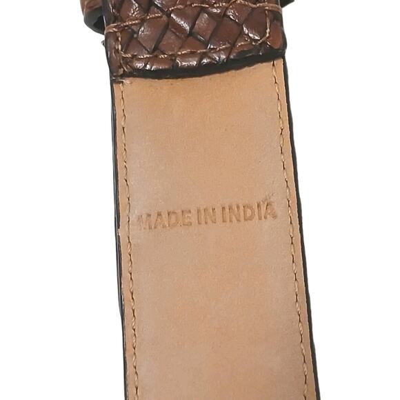 Cole Haan Men's Woven Leather Belt Brown 36 / 90 Intricate Luxury Weave Preppy - Picture 7 of 11